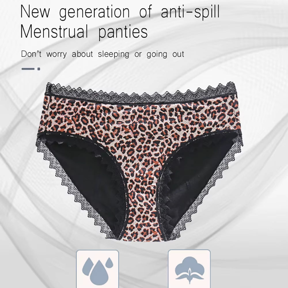 New Four Layer Leopard Leakproof Menstrual Panties Physiological Underwear Women Sexy High Waist Lace Menstrual Briefs plus Size